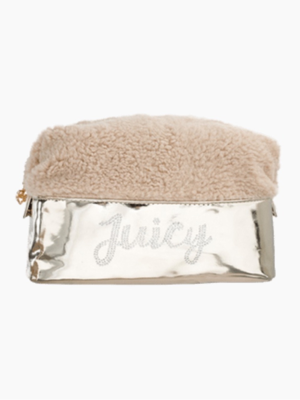 JUICY COUTURE Gold Metallic and Fur Terry Pouch Organizer
